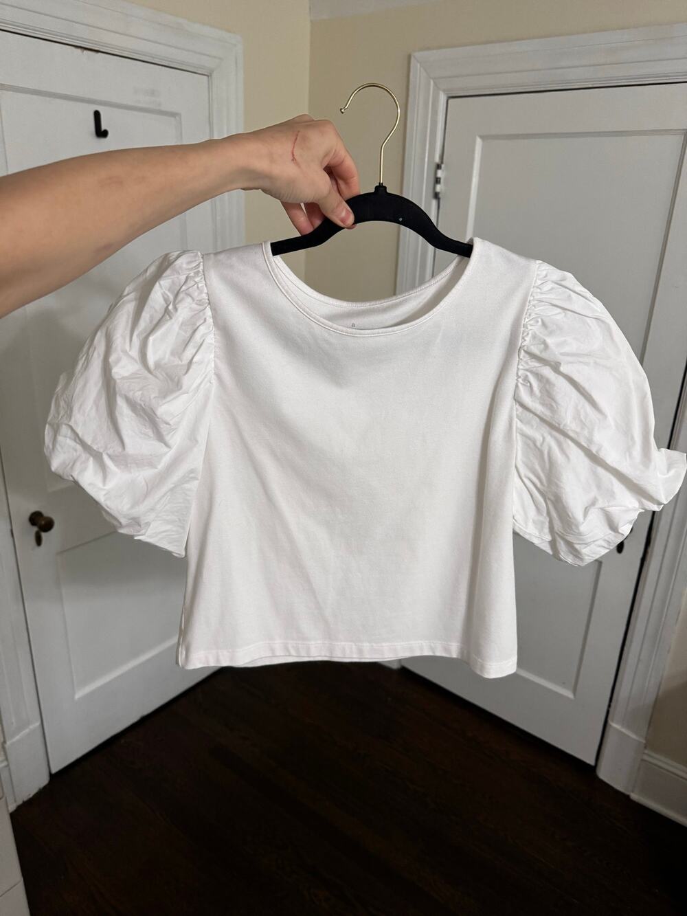 White Mixed Media Puff Sleeve Tee